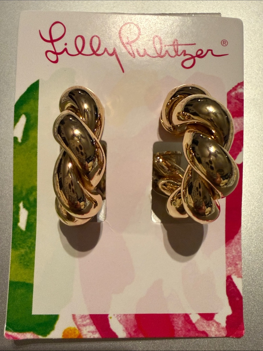 Lilly Pulitzer Shiny Gold Braided Hoop Earrings